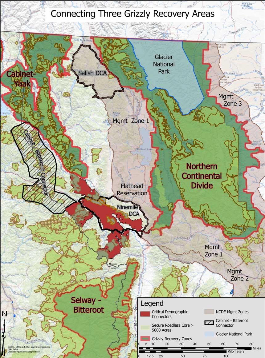 Map Connecting Three Grizzly Recovery Areas